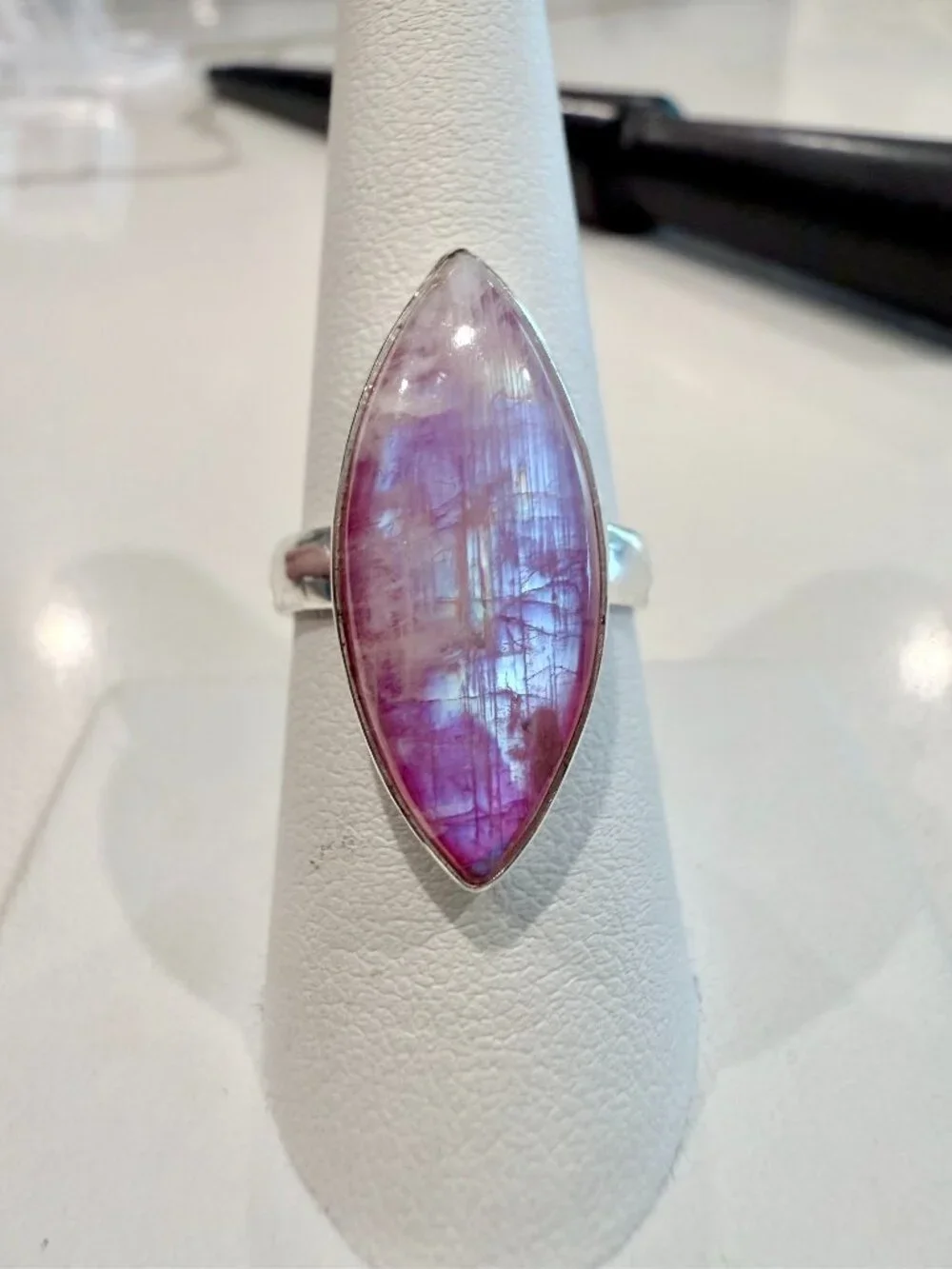 Pink Moonstone Ring, Solid 925 Sterling Silver